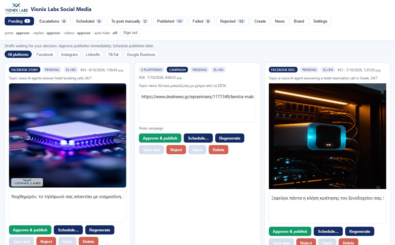 Dashboard: a Facebook story, a news campaign and a reel waiting